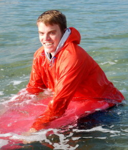 river hiking fully clothed